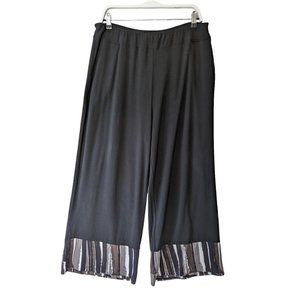 Liv By Habitat Womens Black Wide-Leg Cropped Pants Pockets Pull-On Boho Size XL
